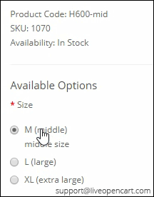 Improved Options: the product code, SKU and option descriptions change when an option value is selected.