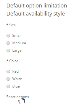 Related Options: default option limitation with unavailable values grayed out.
