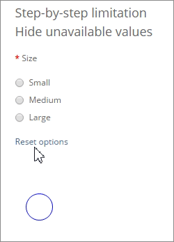 Related Options: step-by-step option selection with unavailable values hidden.